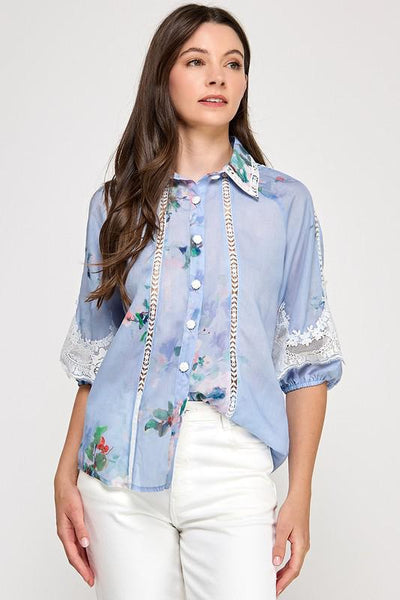 Blusa azul guipur