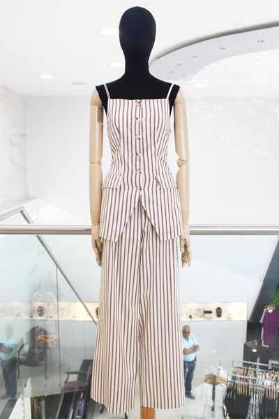 Conjunto blusa y pantalón de rayas