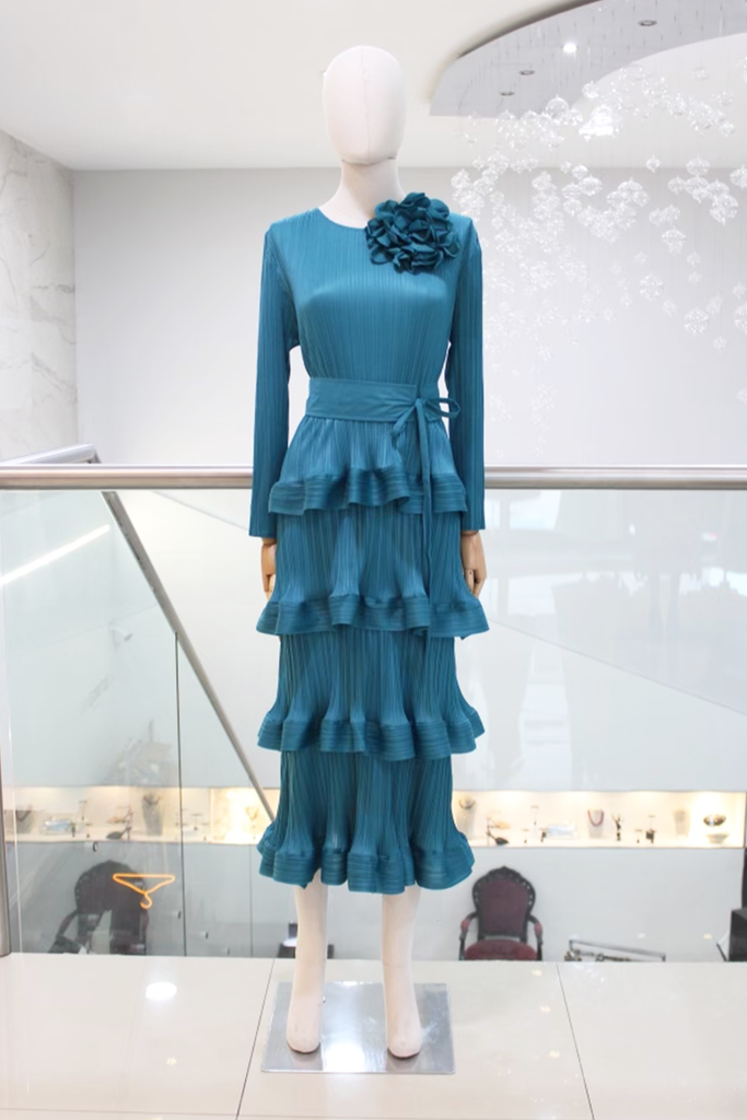 Vestido plisado verde aqua