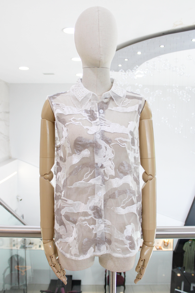 Blusa tul blanco con mini lentejuelas