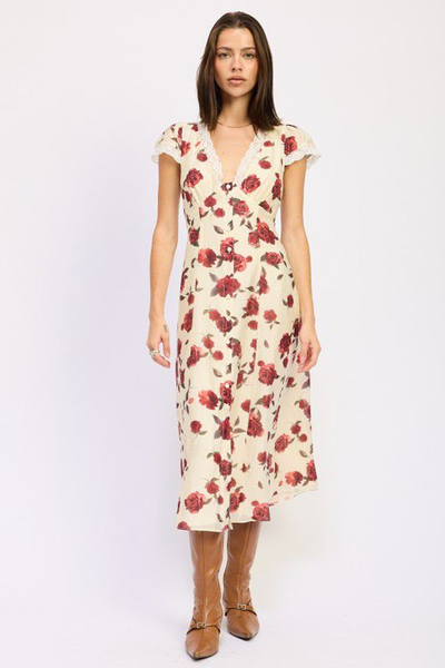 Vestido beige con rosas