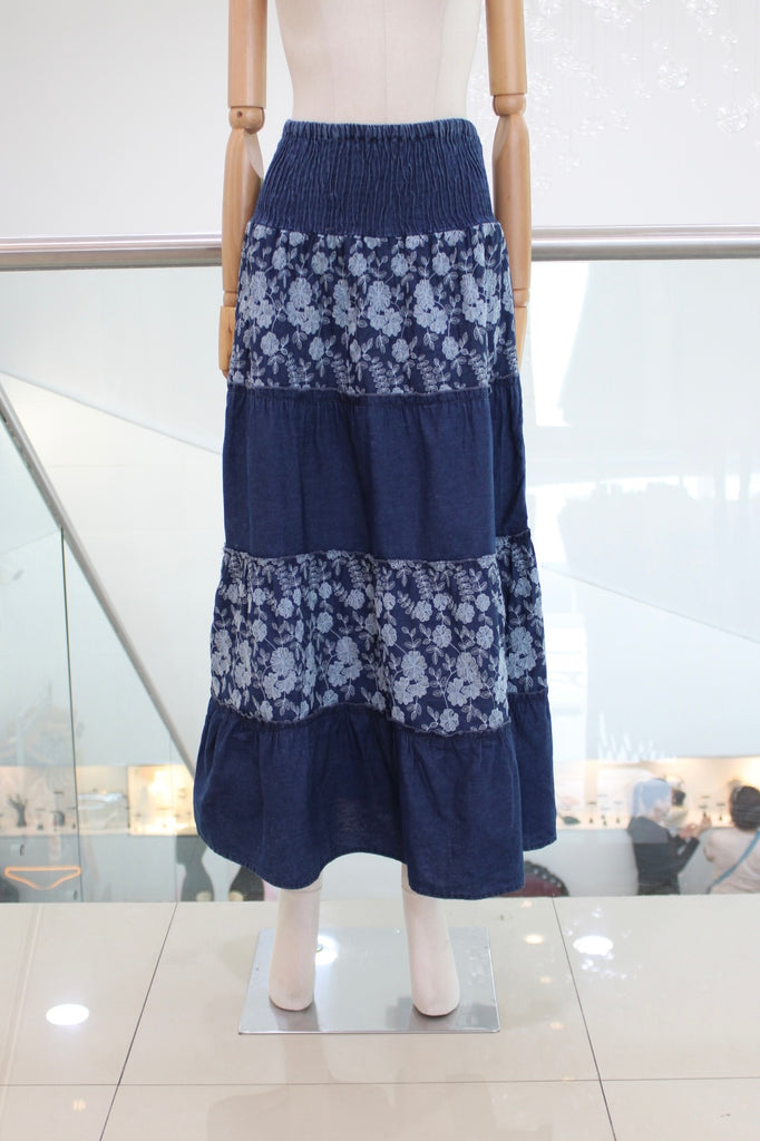 Falda denim flores