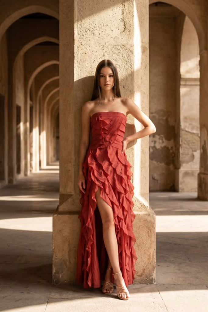 Vestido strapless cherry