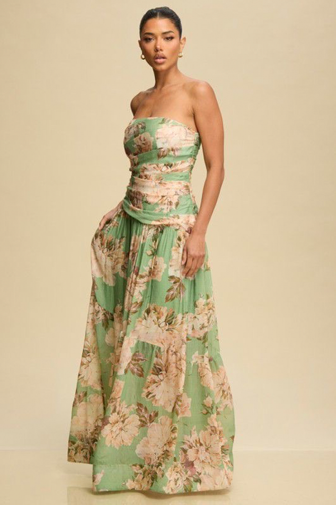 Vestido strapless floral
