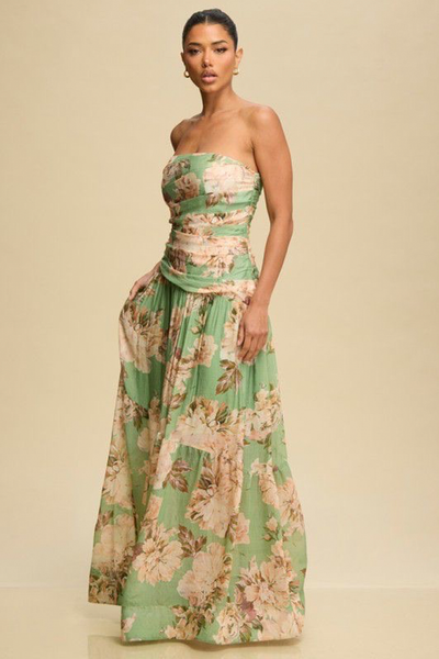 Vestido strapless floral