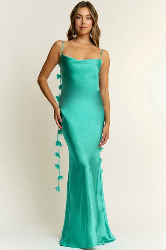 Vestido largo verde azulado
