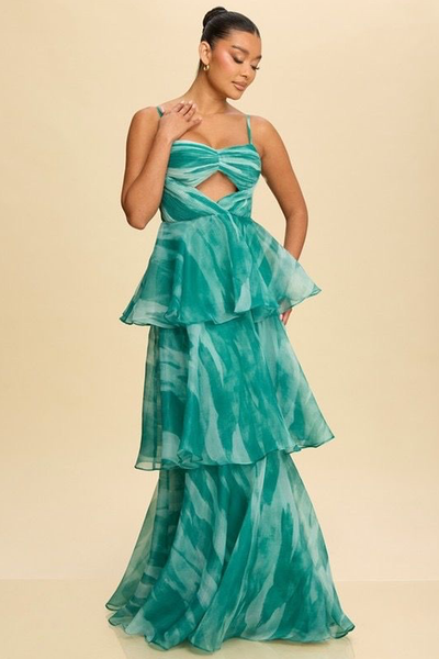 Vestido organza verde agua