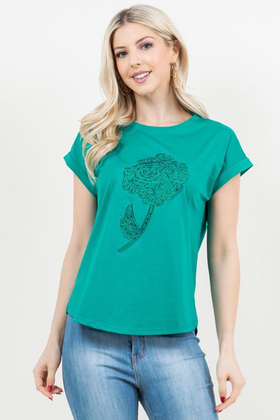 T-shirt flor bordada verde