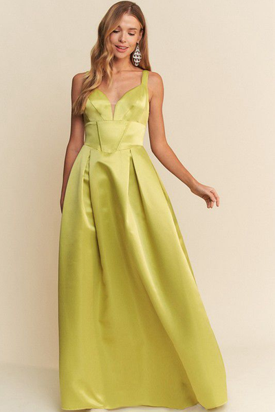 Vestido satín verde manzana