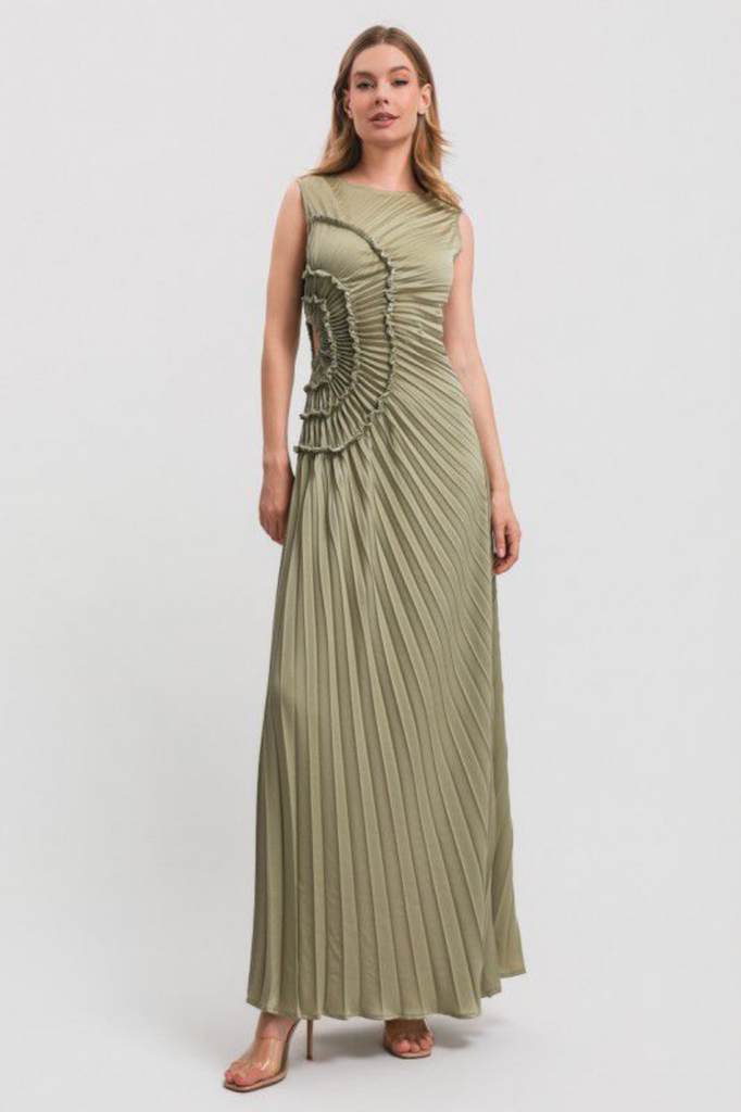 Vestido plisado verde olivo