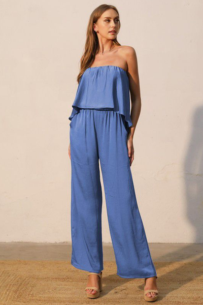 Palazzo strapless azul acero