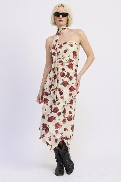 Falda beige con rosas