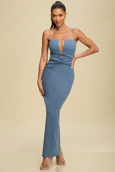 Vestido largo azul acero