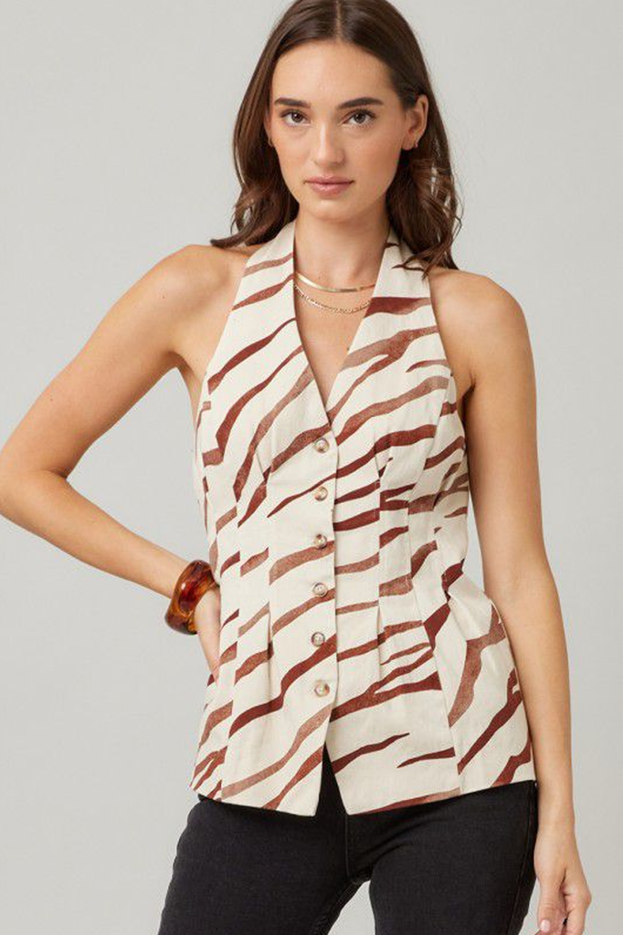 Blusa halter beige con terracota