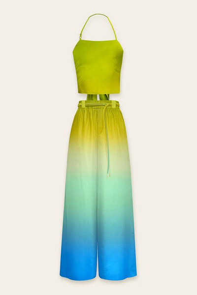 Conjunto degradado verde limón y azul