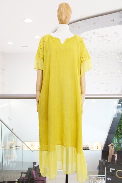 Vestido camisero lino amarillo