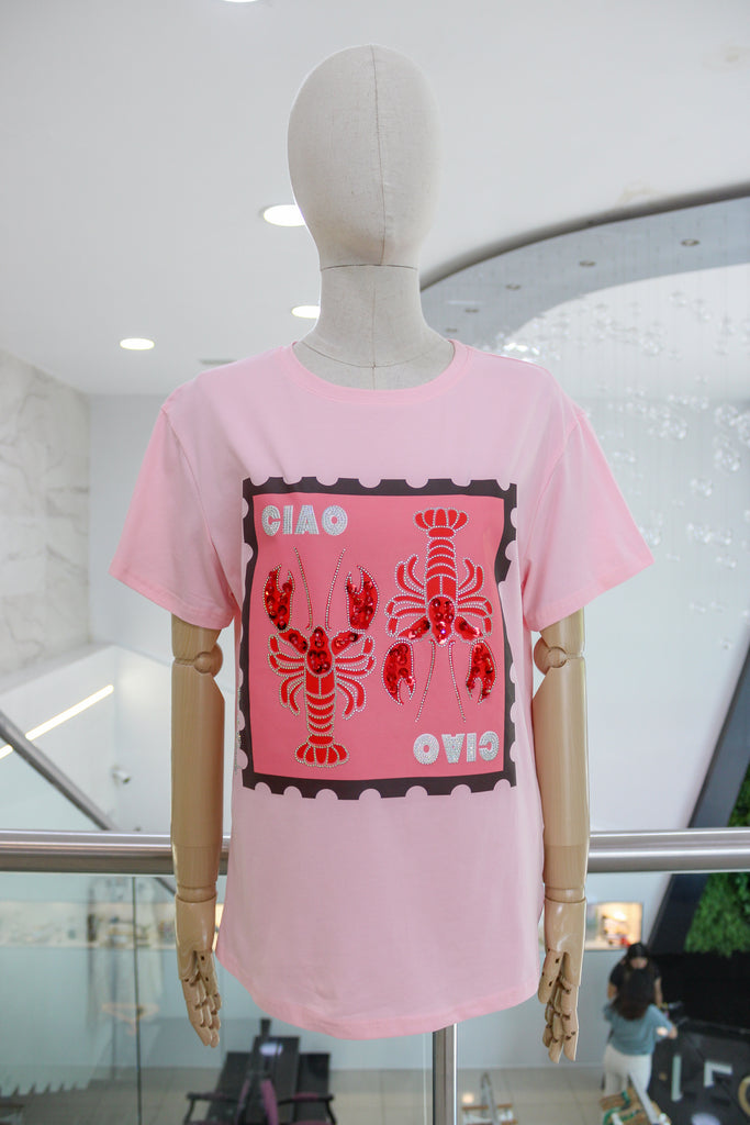 T-shirt rosa con langostas