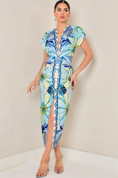 Vestido licra azul floral