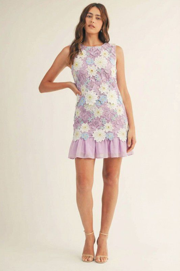 Vestido guipur floral lila