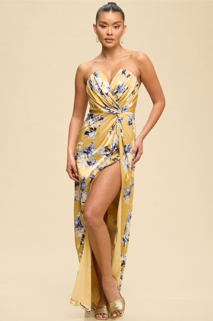 Vestido strapless floral