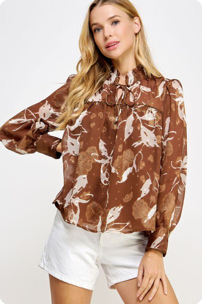 Blusa fluida café con beige