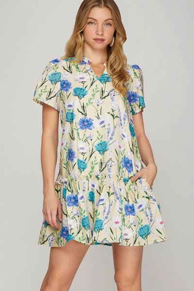 Vestido corto floral azul