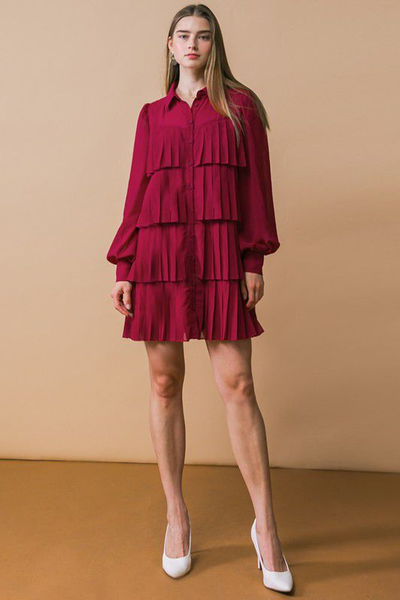 Vestido plisado vino