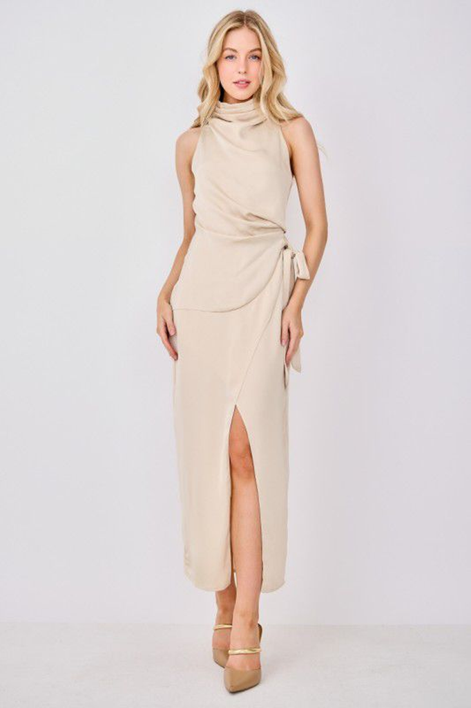 Vestido halter beige