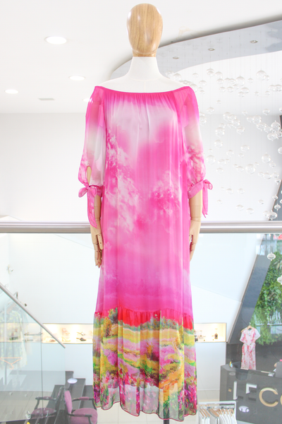 Vestido off shoulders seda