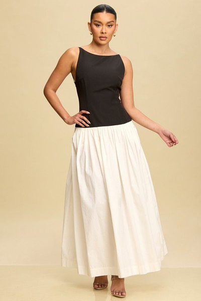 Vestido largo blanco y negro