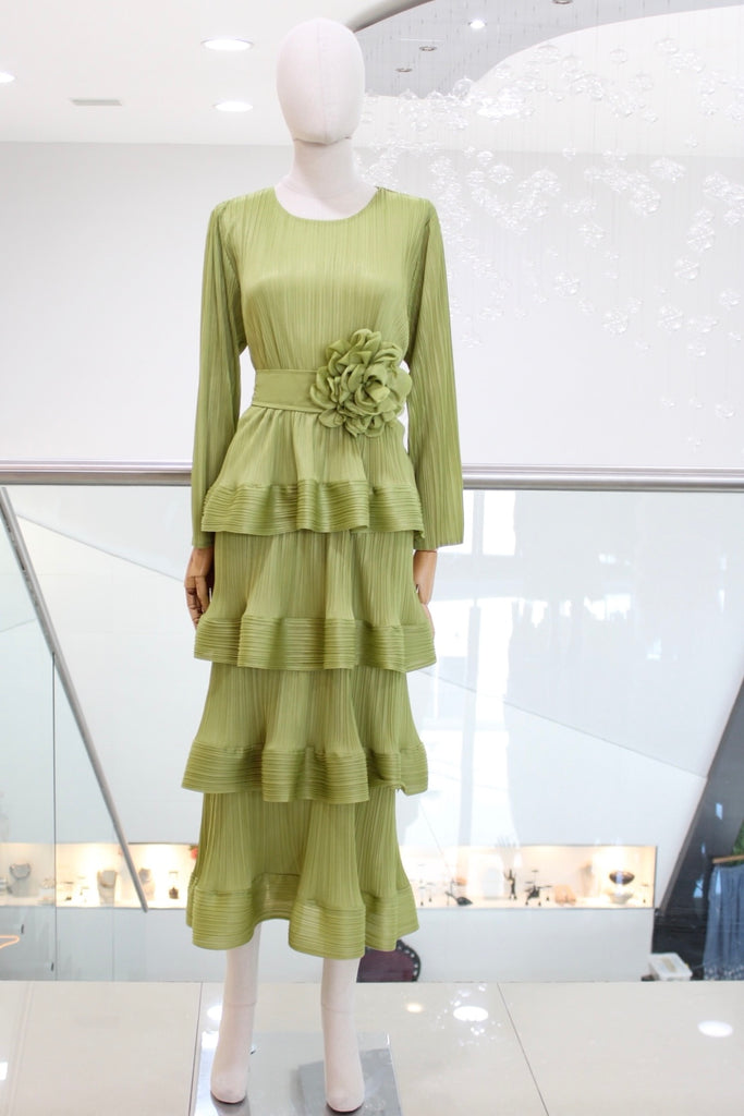 Vestido plisado verde claro