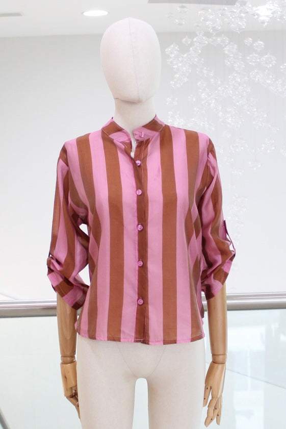 Blusa rayas rosa y café