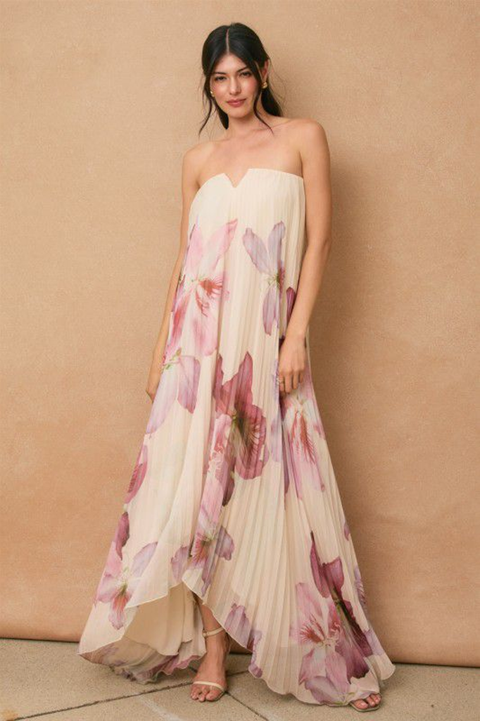 Vestido strapless floral
