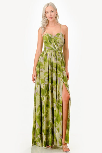 Vestido verde y lila