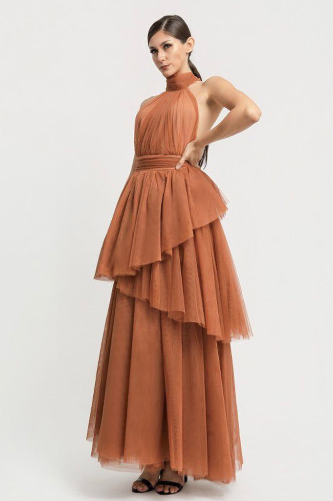 Vestido tul camel