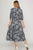Vestido azul con flores beige
