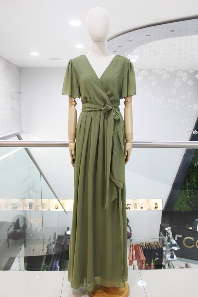 Vestido gasa verde olivo