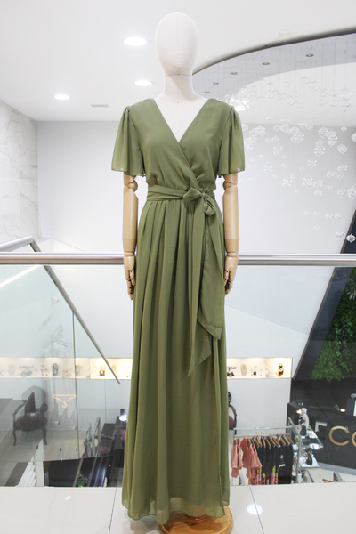 Vestido gasa verde olivo