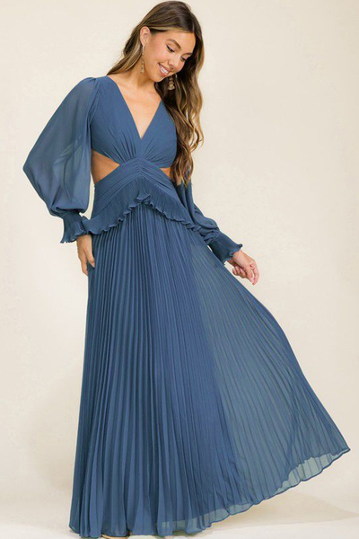 Vestido azul plisado