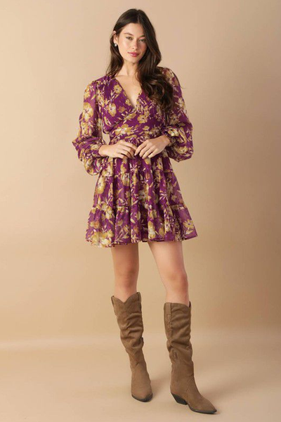 Vestido corto morado con estampado