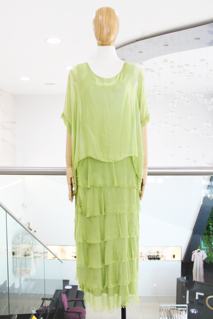 Vestido seda verde pistache