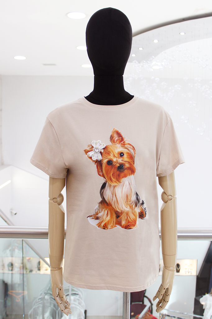 T-shirt beige puppy con moño