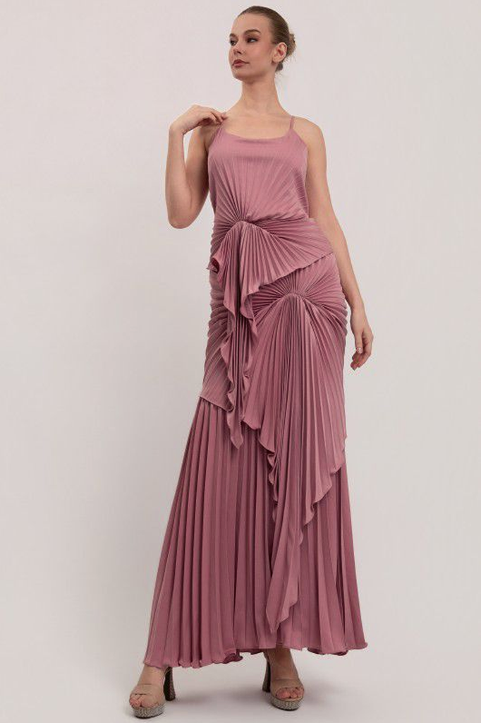 Vestido rosa plisado