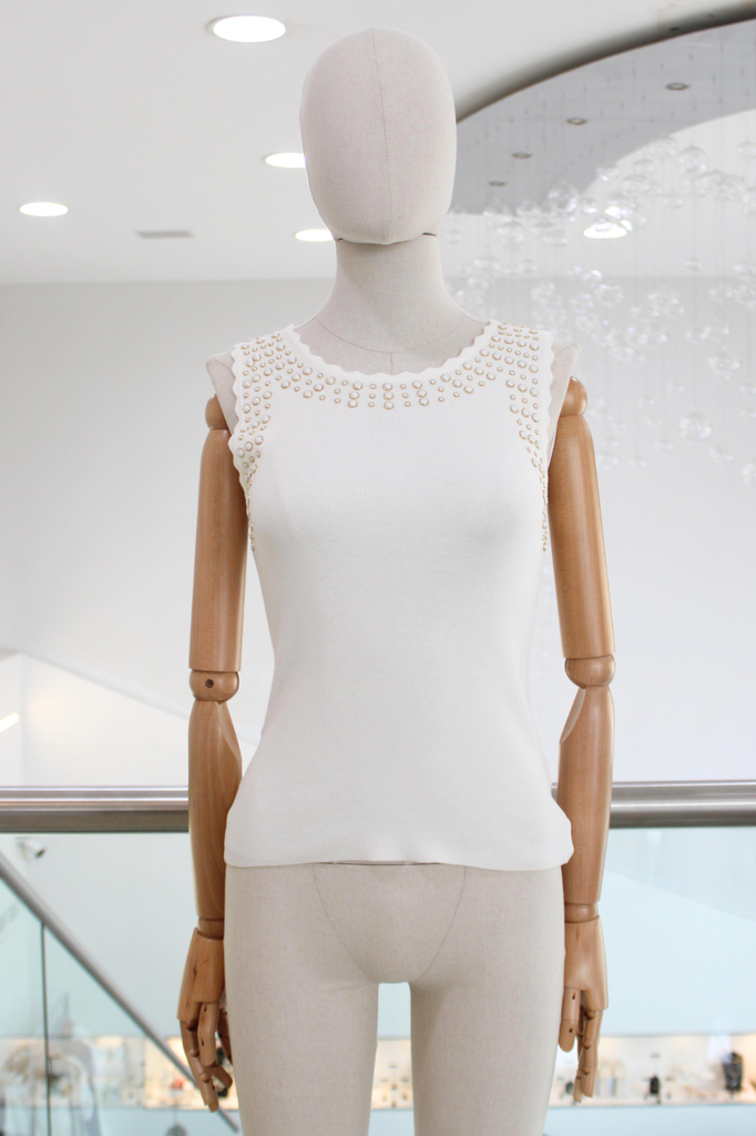 Blusa blanca perlas