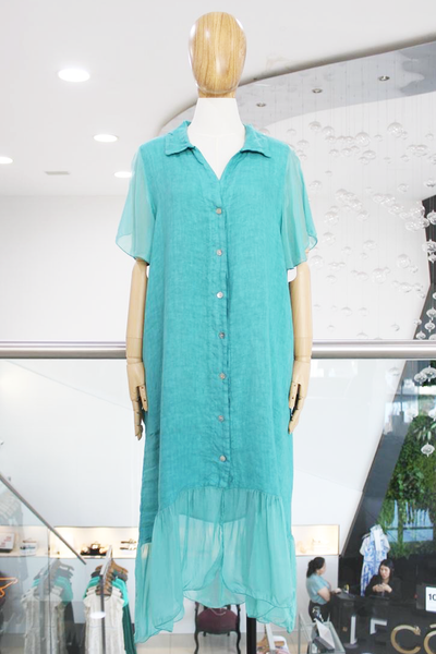 Vestido lino aqua