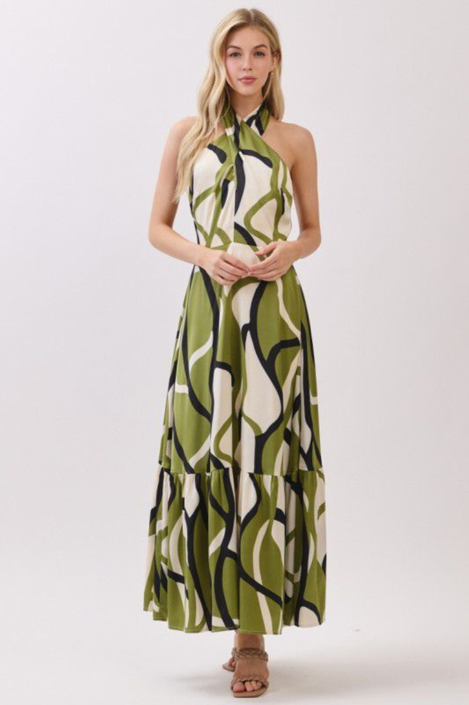 Vestido print abstracto verde
