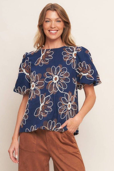 Blusa azul flores