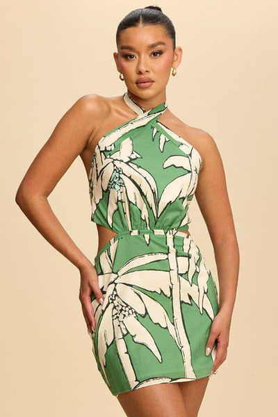 Vestido corto palmeras verde