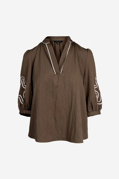 Blusa cafe manga abullonada