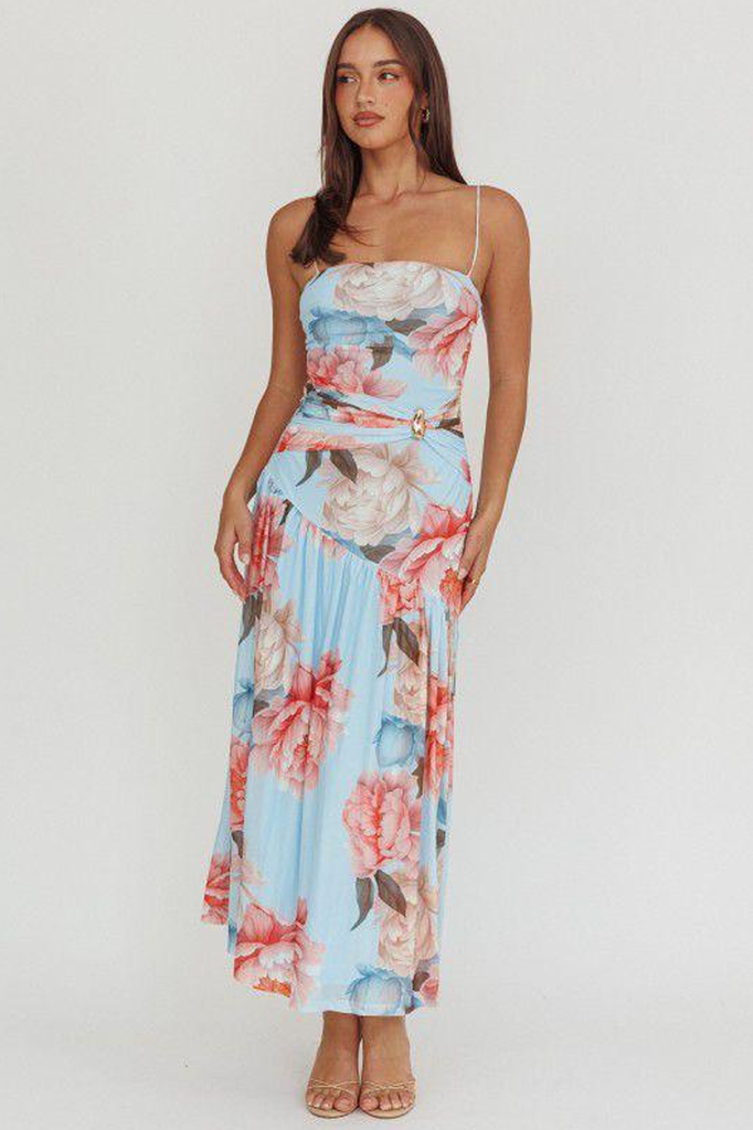 Vestido gasa azul floral